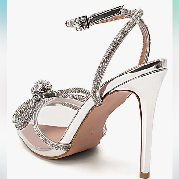 NIB Transparent Pump Rhinestone Strip Bowknot Pointed Toe Stiletto Sandals - Picture 8 of 13